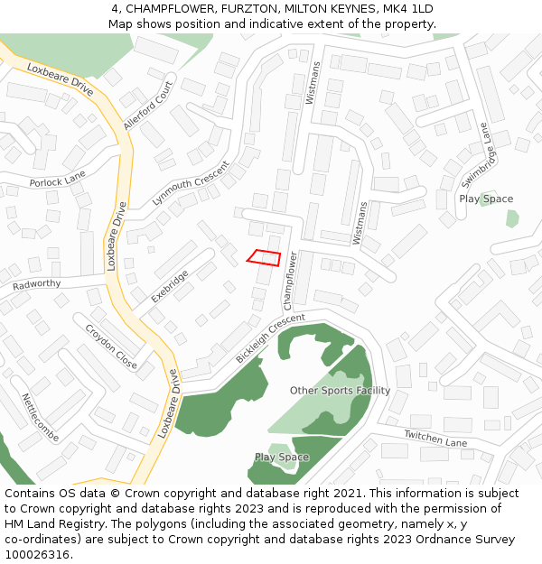 4, CHAMPFLOWER, FURZTON, MILTON KEYNES, MK4 1LD: Location map and indicative extent of plot