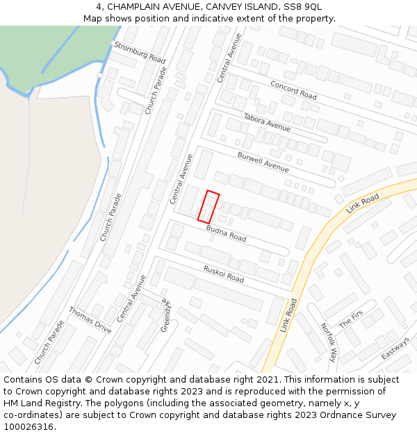 4, CHAMPLAIN AVENUE, CANVEY ISLAND, SS8 9QL: Location map and indicative extent of plot