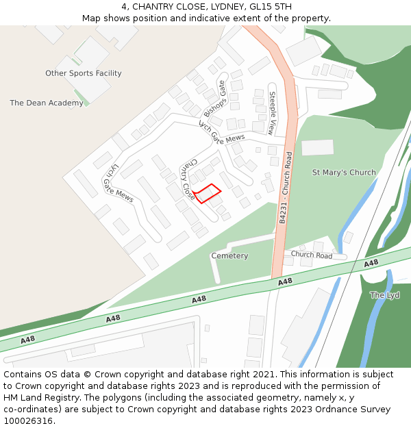 4, CHANTRY CLOSE, LYDNEY, GL15 5TH: Location map and indicative extent of plot