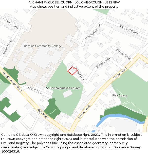 4, CHANTRY CLOSE, QUORN, LOUGHBOROUGH, LE12 8FW: Location map and indicative extent of plot