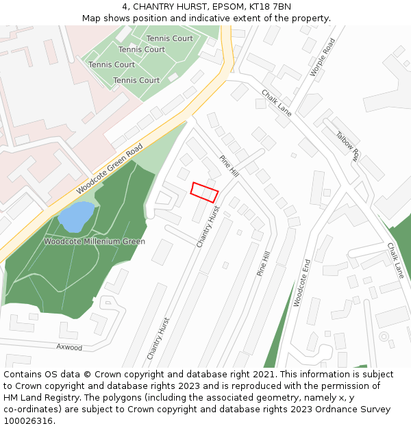 4, CHANTRY HURST, EPSOM, KT18 7BN: Location map and indicative extent of plot