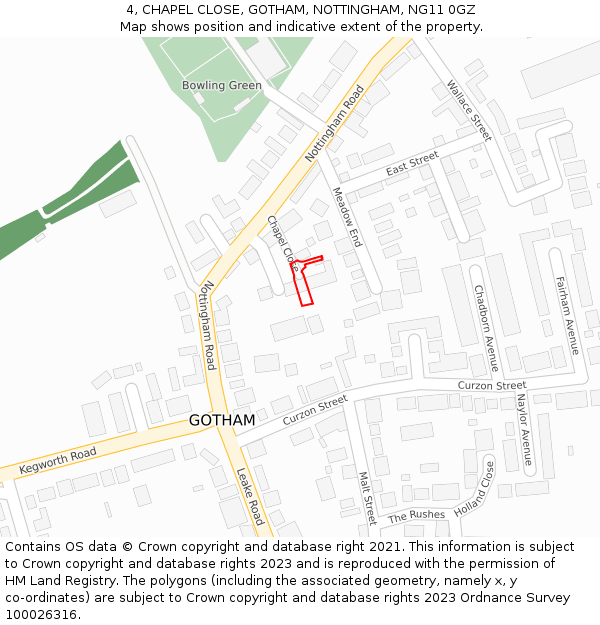 4, CHAPEL CLOSE, GOTHAM, NOTTINGHAM, NG11 0GZ: Location map and indicative extent of plot