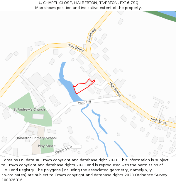 4, CHAPEL CLOSE, HALBERTON, TIVERTON, EX16 7SQ: Location map and indicative extent of plot
