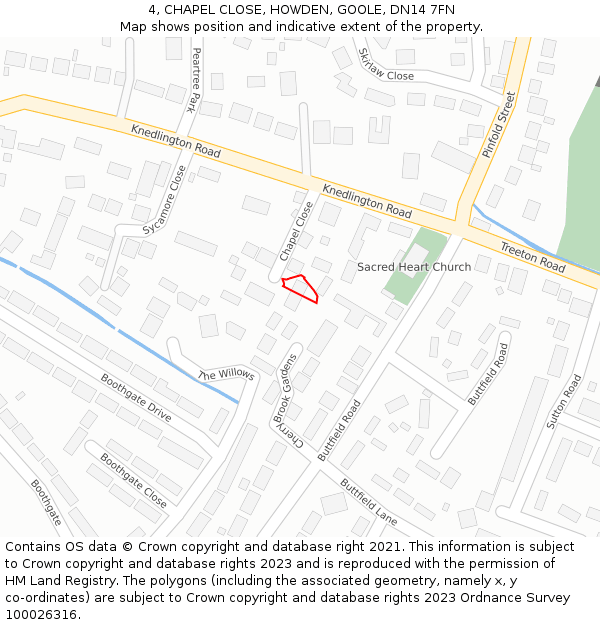 4, CHAPEL CLOSE, HOWDEN, GOOLE, DN14 7FN: Location map and indicative extent of plot