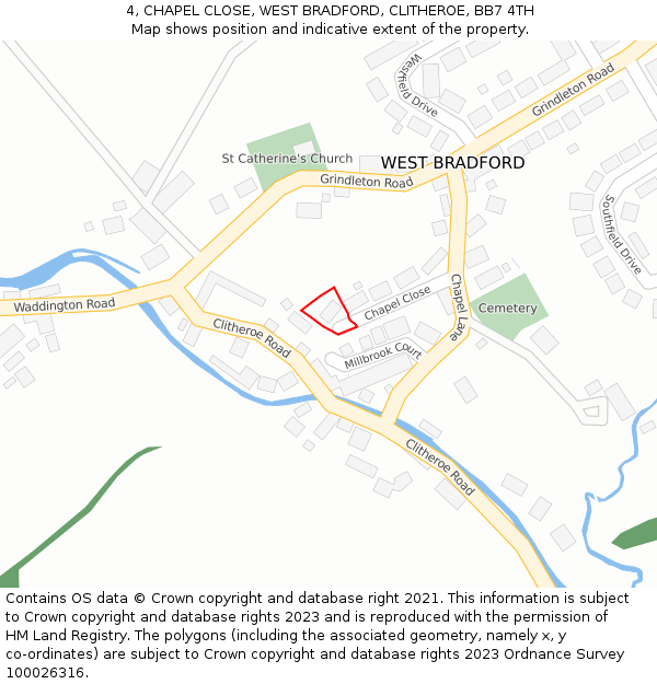 4, CHAPEL CLOSE, WEST BRADFORD, CLITHEROE, BB7 4TH: Location map and indicative extent of plot