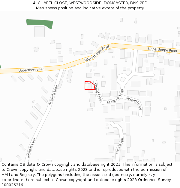 4, CHAPEL CLOSE, WESTWOODSIDE, DONCASTER, DN9 2PD: Location map and indicative extent of plot