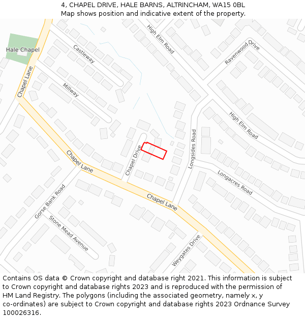 4, CHAPEL DRIVE, HALE BARNS, ALTRINCHAM, WA15 0BL: Location map and indicative extent of plot