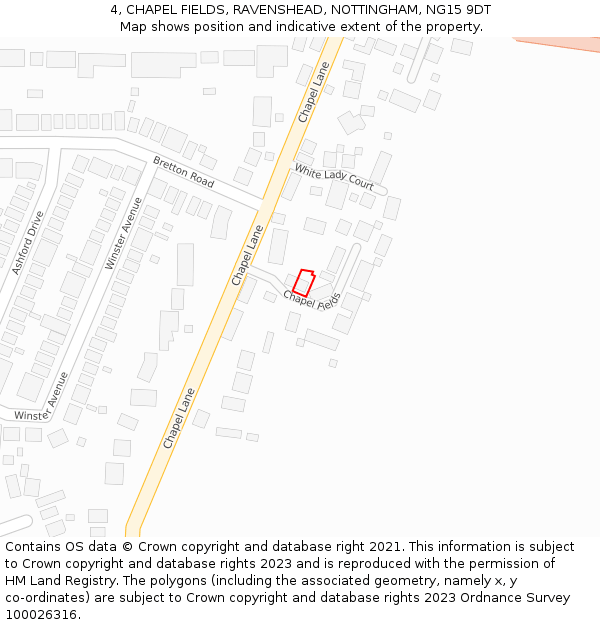 4, CHAPEL FIELDS, RAVENSHEAD, NOTTINGHAM, NG15 9DT: Location map and indicative extent of plot