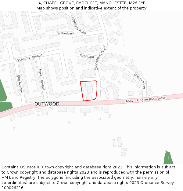 4, CHAPEL GROVE, RADCLIFFE, MANCHESTER, M26 1YP: Location map and indicative extent of plot