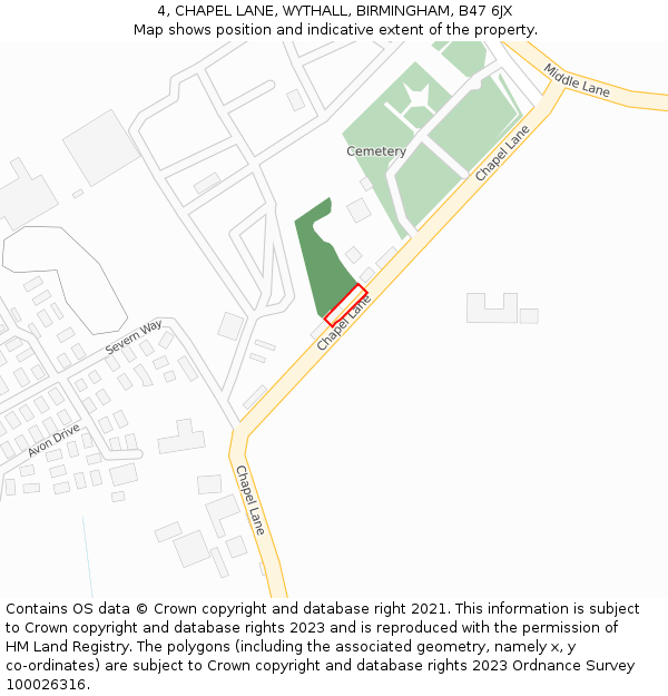 4, CHAPEL LANE, WYTHALL, BIRMINGHAM, B47 6JX: Location map and indicative extent of plot