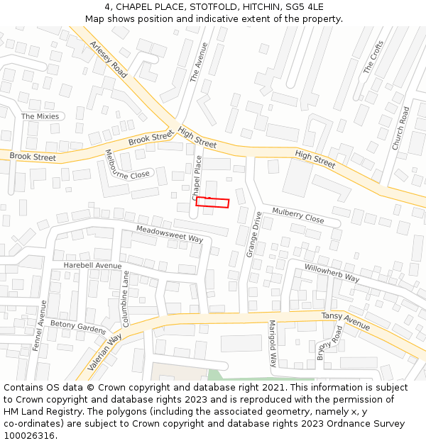 4, CHAPEL PLACE, STOTFOLD, HITCHIN, SG5 4LE: Location map and indicative extent of plot