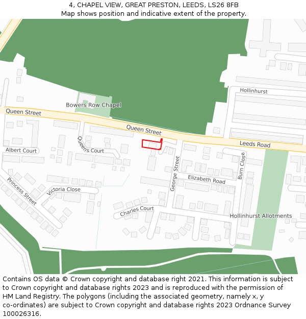 4, CHAPEL VIEW, GREAT PRESTON, LEEDS, LS26 8FB: Location map and indicative extent of plot