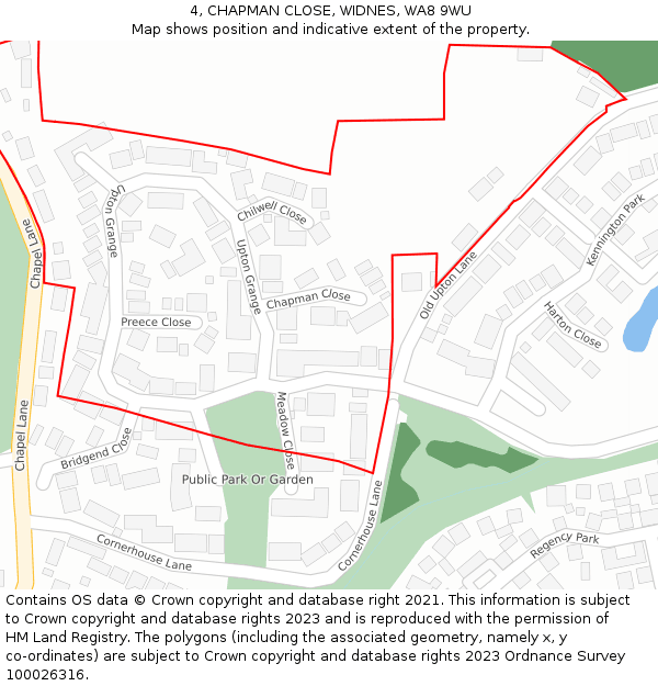 4, CHAPMAN CLOSE, WIDNES, WA8 9WU: Location map and indicative extent of plot