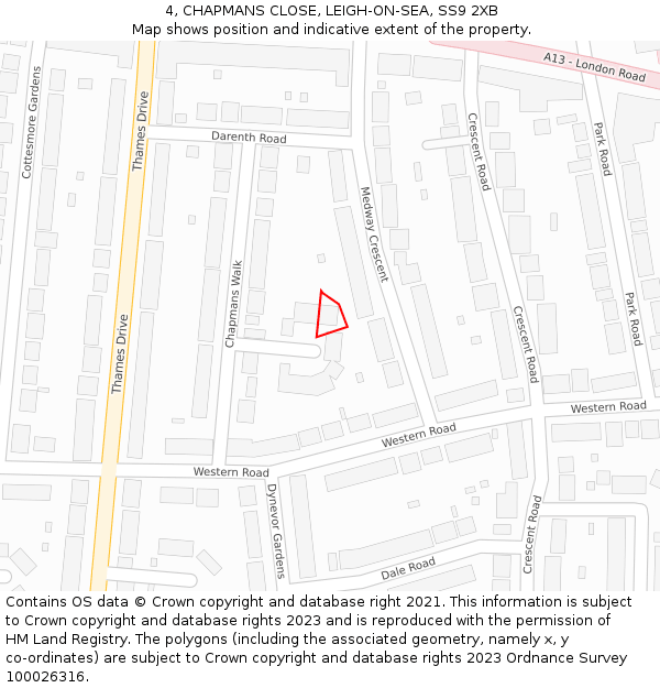 4, CHAPMANS CLOSE, LEIGH-ON-SEA, SS9 2XB: Location map and indicative extent of plot