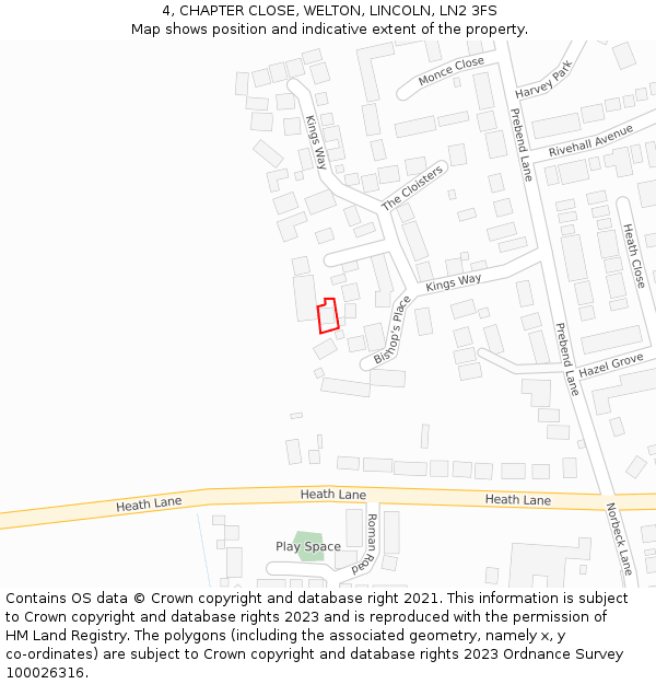 4, CHAPTER CLOSE, WELTON, LINCOLN, LN2 3FS: Location map and indicative extent of plot