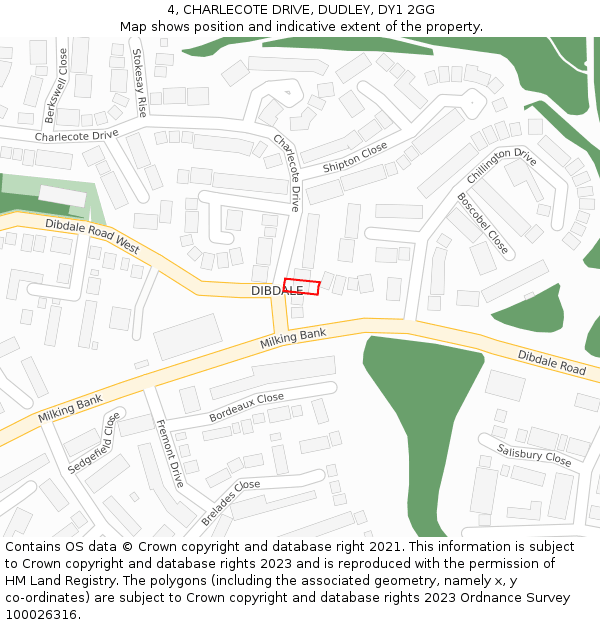 4, CHARLECOTE DRIVE, DUDLEY, DY1 2GG: Location map and indicative extent of plot