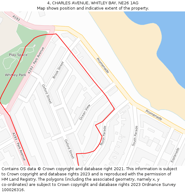 4, CHARLES AVENUE, WHITLEY BAY, NE26 1AG: Location map and indicative extent of plot