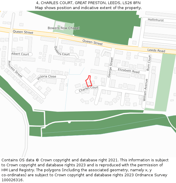 4, CHARLES COURT, GREAT PRESTON, LEEDS, LS26 8FN: Location map and indicative extent of plot