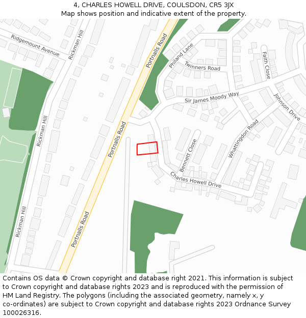 4, CHARLES HOWELL DRIVE, COULSDON, CR5 3JX: Location map and indicative extent of plot