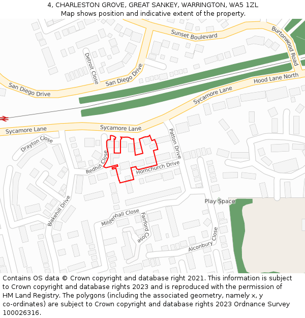 4, CHARLESTON GROVE, GREAT SANKEY, WARRINGTON, WA5 1ZL: Location map and indicative extent of plot