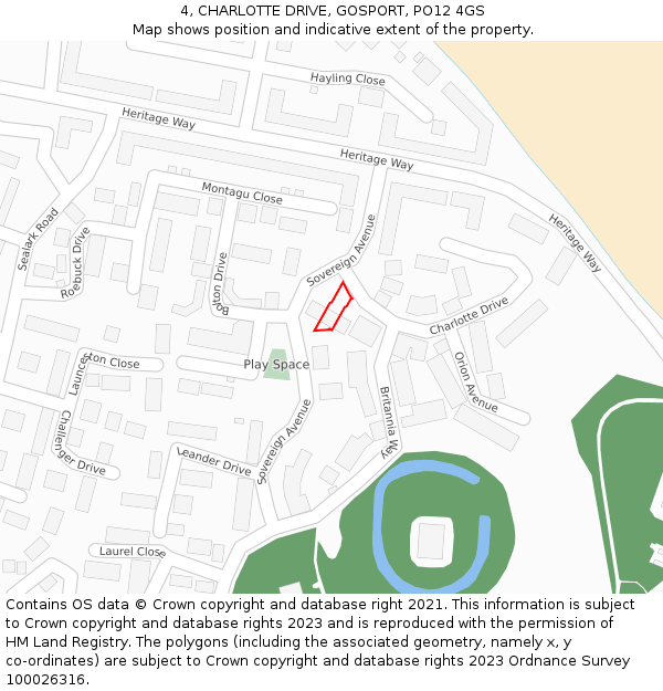 4, CHARLOTTE DRIVE, GOSPORT, PO12 4GS: Location map and indicative extent of plot