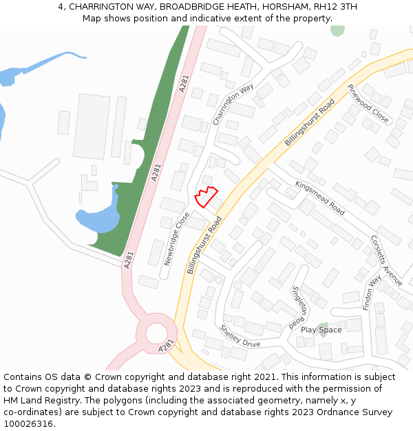 4, CHARRINGTON WAY, BROADBRIDGE HEATH, HORSHAM, RH12 3TH: Location map and indicative extent of plot