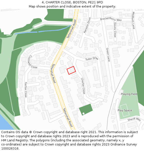 4, CHARTER CLOSE, BOSTON, PE21 9PD: Location map and indicative extent of plot