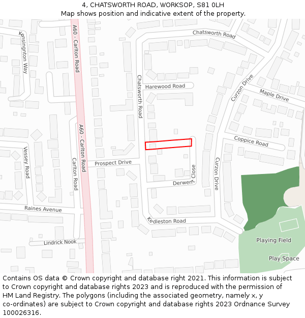 4, CHATSWORTH ROAD, WORKSOP, S81 0LH: Location map and indicative extent of plot