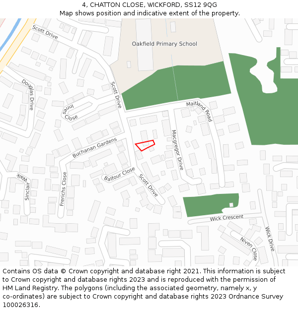 4, CHATTON CLOSE, WICKFORD, SS12 9QG: Location map and indicative extent of plot
