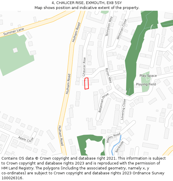 4, CHAUCER RISE, EXMOUTH, EX8 5SY: Location map and indicative extent of plot