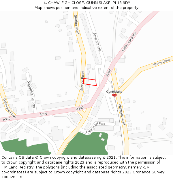 4, CHAWLEIGH CLOSE, GUNNISLAKE, PL18 9DY: Location map and indicative extent of plot