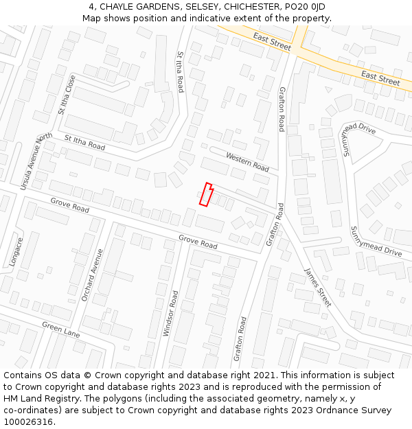 4, CHAYLE GARDENS, SELSEY, CHICHESTER, PO20 0JD: Location map and indicative extent of plot