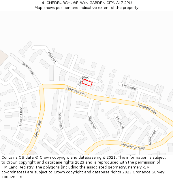 4, CHEDBURGH, WELWYN GARDEN CITY, AL7 2PU: Location map and indicative extent of plot