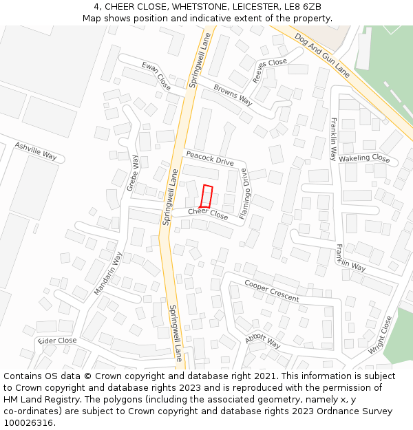 4, CHEER CLOSE, WHETSTONE, LEICESTER, LE8 6ZB: Location map and indicative extent of plot