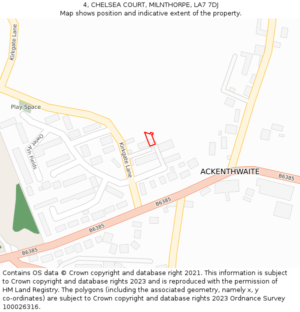 4, CHELSEA COURT, MILNTHORPE, LA7 7DJ: Location map and indicative extent of plot