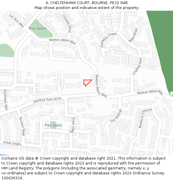 4, CHELTENHAM COURT, BOURNE, PE10 0WE: Location map and indicative extent of plot