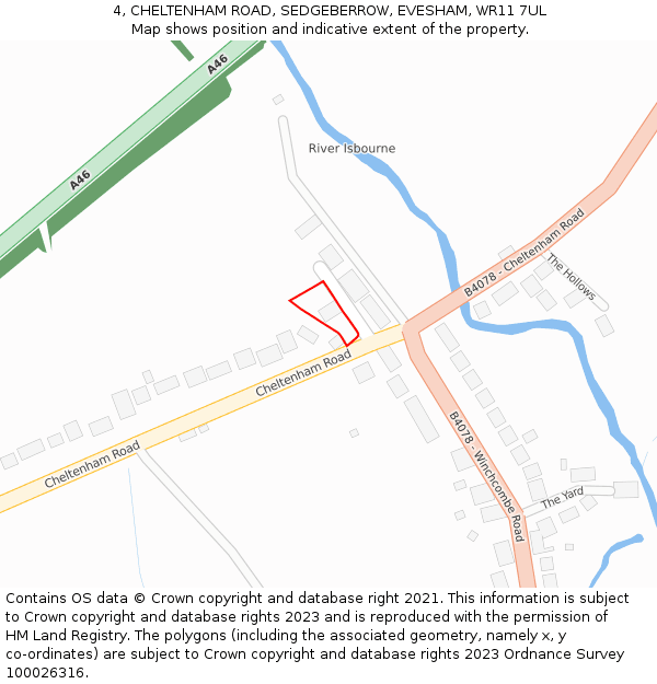 4, CHELTENHAM ROAD, SEDGEBERROW, EVESHAM, WR11 7UL: Location map and indicative extent of plot