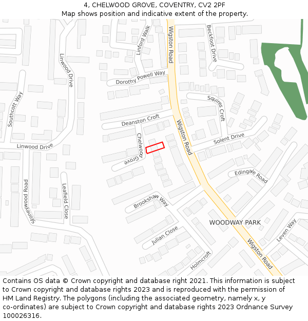 4, CHELWOOD GROVE, COVENTRY, CV2 2PF: Location map and indicative extent of plot