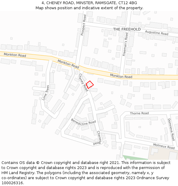 4, CHENEY ROAD, MINSTER, RAMSGATE, CT12 4BG: Location map and indicative extent of plot