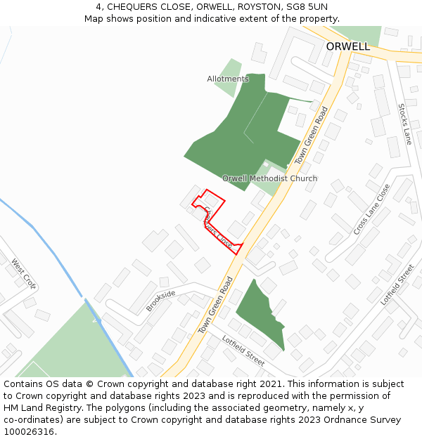 4, CHEQUERS CLOSE, ORWELL, ROYSTON, SG8 5UN: Location map and indicative extent of plot