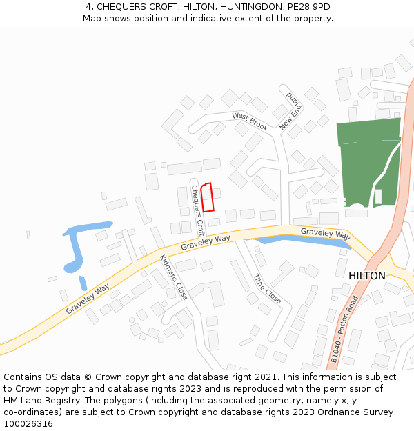 4, CHEQUERS CROFT, HILTON, HUNTINGDON, PE28 9PD: Location map and indicative extent of plot