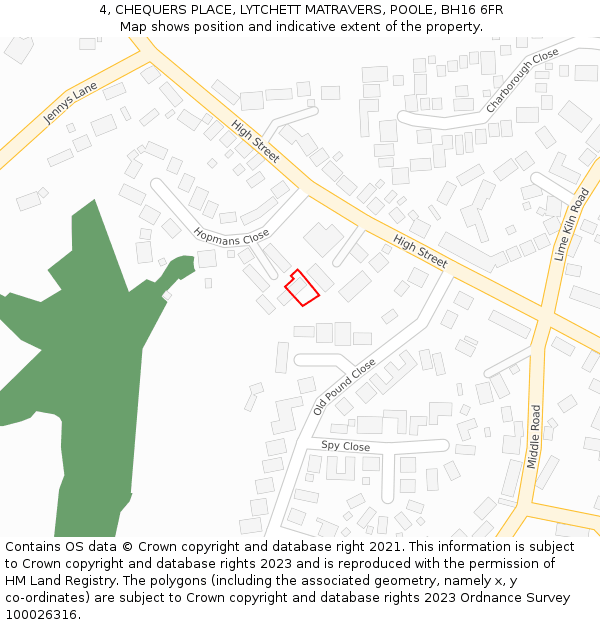 4, CHEQUERS PLACE, LYTCHETT MATRAVERS, POOLE, BH16 6FR: Location map and indicative extent of plot