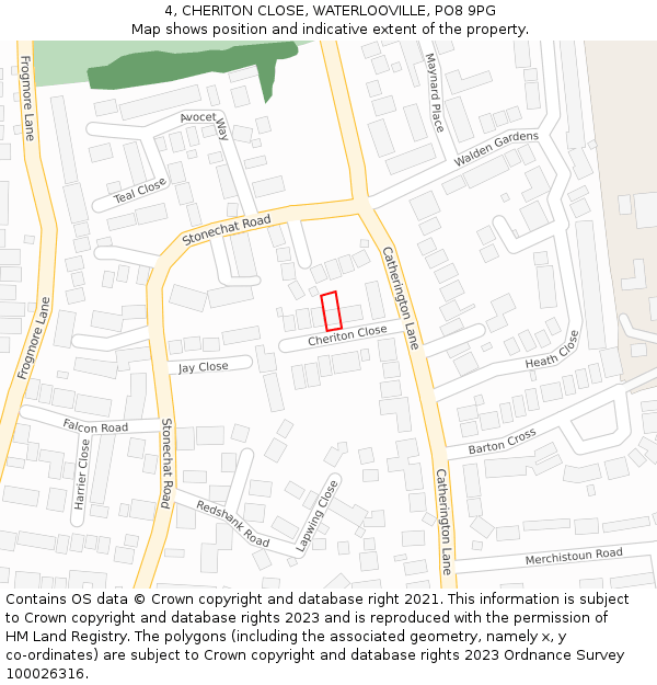 4, CHERITON CLOSE, WATERLOOVILLE, PO8 9PG: Location map and indicative extent of plot