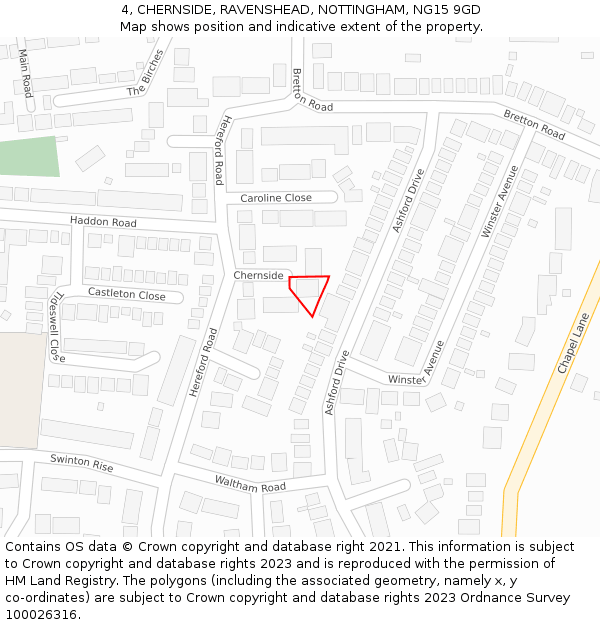 4, CHERNSIDE, RAVENSHEAD, NOTTINGHAM, NG15 9GD: Location map and indicative extent of plot
