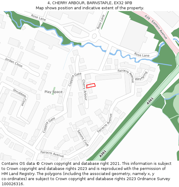4, CHERRY ARBOUR, BARNSTAPLE, EX32 9PB: Location map and indicative extent of plot