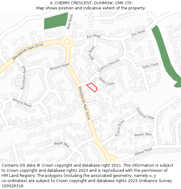 4, CHERRY CRESCENT, DUNMOW, CM6 1TX: Location map and indicative extent of plot