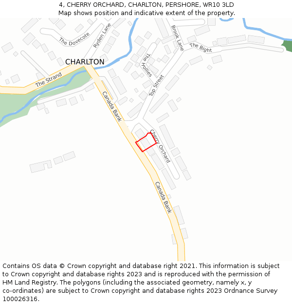 4, CHERRY ORCHARD, CHARLTON, PERSHORE, WR10 3LD: Location map and indicative extent of plot