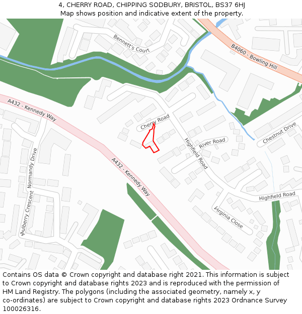 4, CHERRY ROAD, CHIPPING SODBURY, BRISTOL, BS37 6HJ: Location map and indicative extent of plot