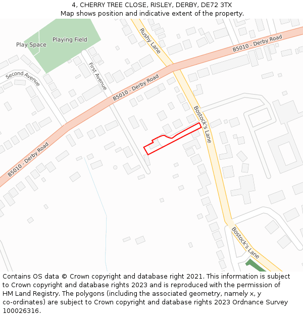 4, CHERRY TREE CLOSE, RISLEY, DERBY, DE72 3TX: Location map and indicative extent of plot