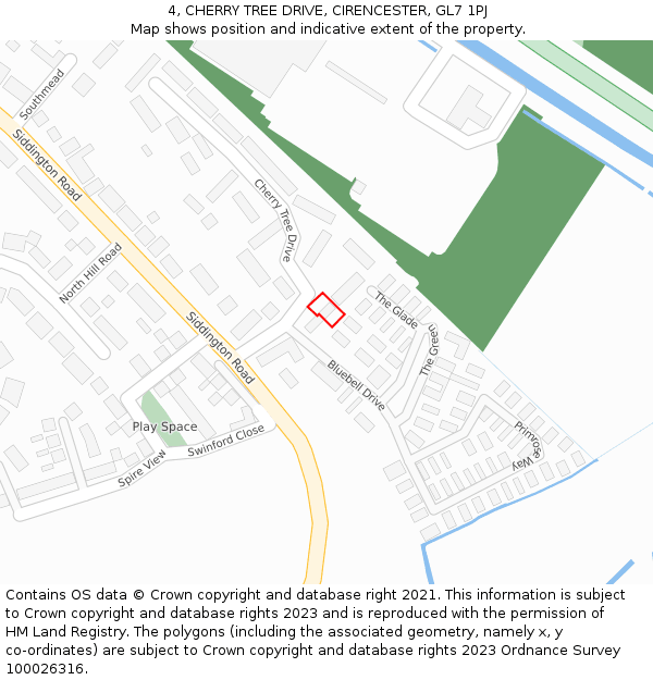 4, CHERRY TREE DRIVE, CIRENCESTER, GL7 1PJ: Location map and indicative extent of plot